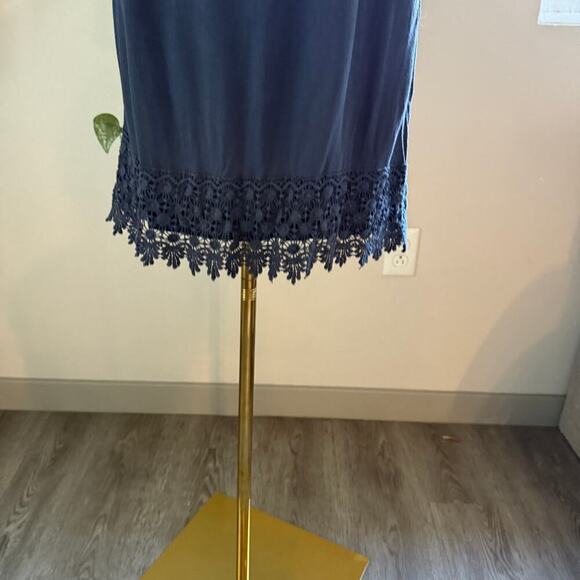 Knox Rose Navy Blue Boho Crochet Lace Tassel Tunic Peasant Dress Medium Festival - Picture 7 of 12